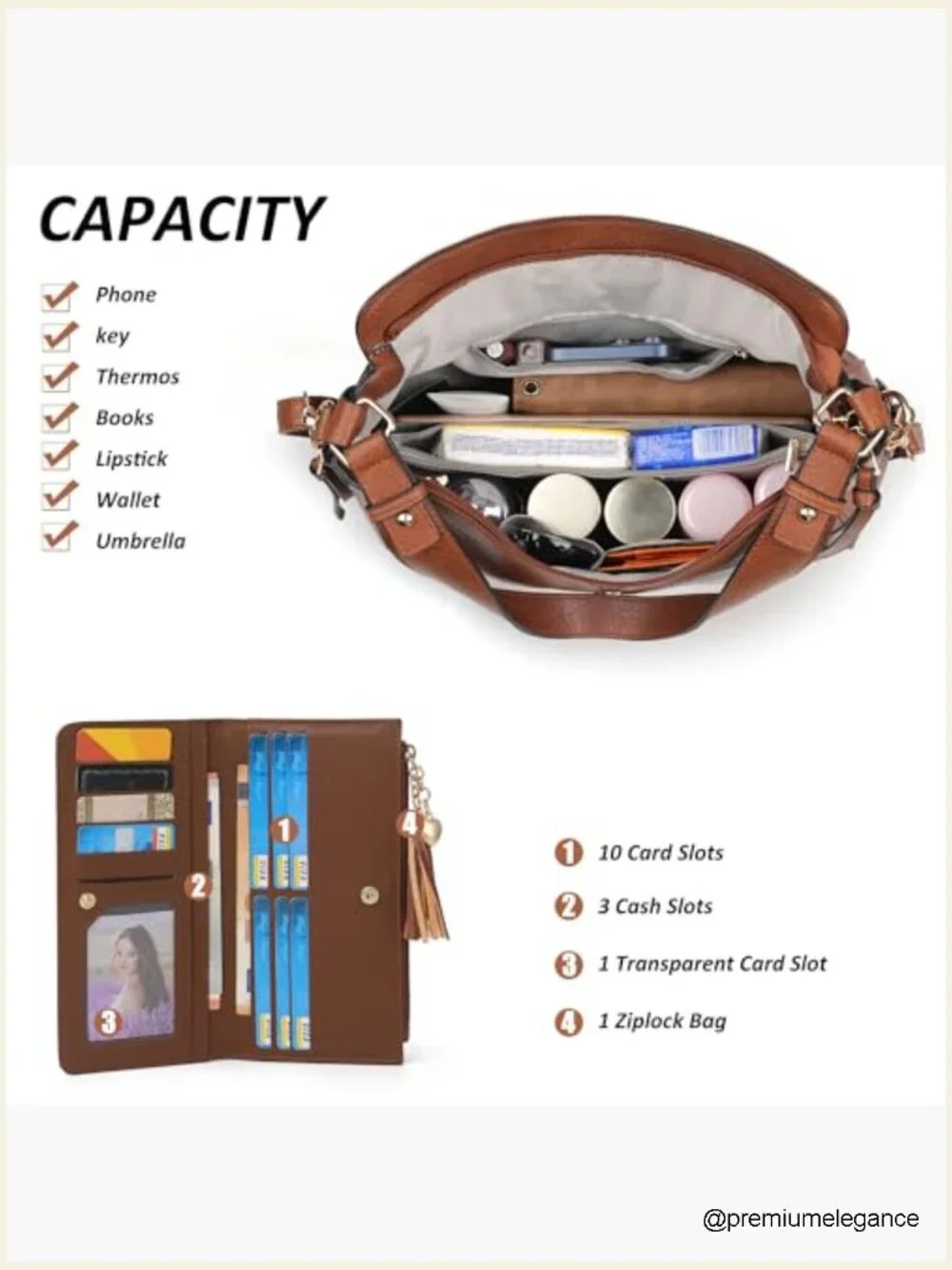 Hobo Crossbody Bag Set with Wallet Adjustable Strap 2pcs Tote Purse